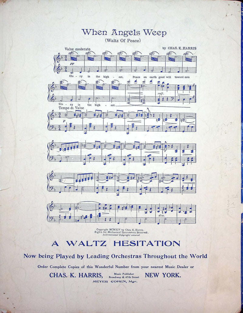 1915 Can You Pay Vintage Sheet Music Large Chas K Harris For A Broken Heart 3