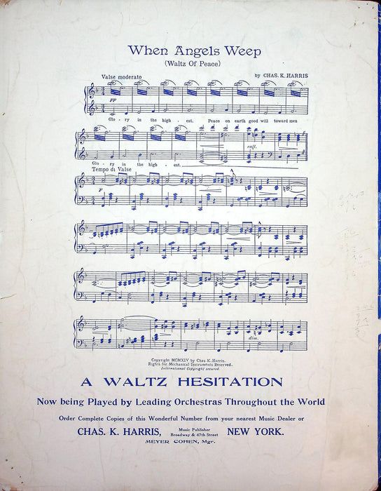 1915 Can You Pay Vintage Sheet Music Large Chas K Harris For A Broken Heart 3