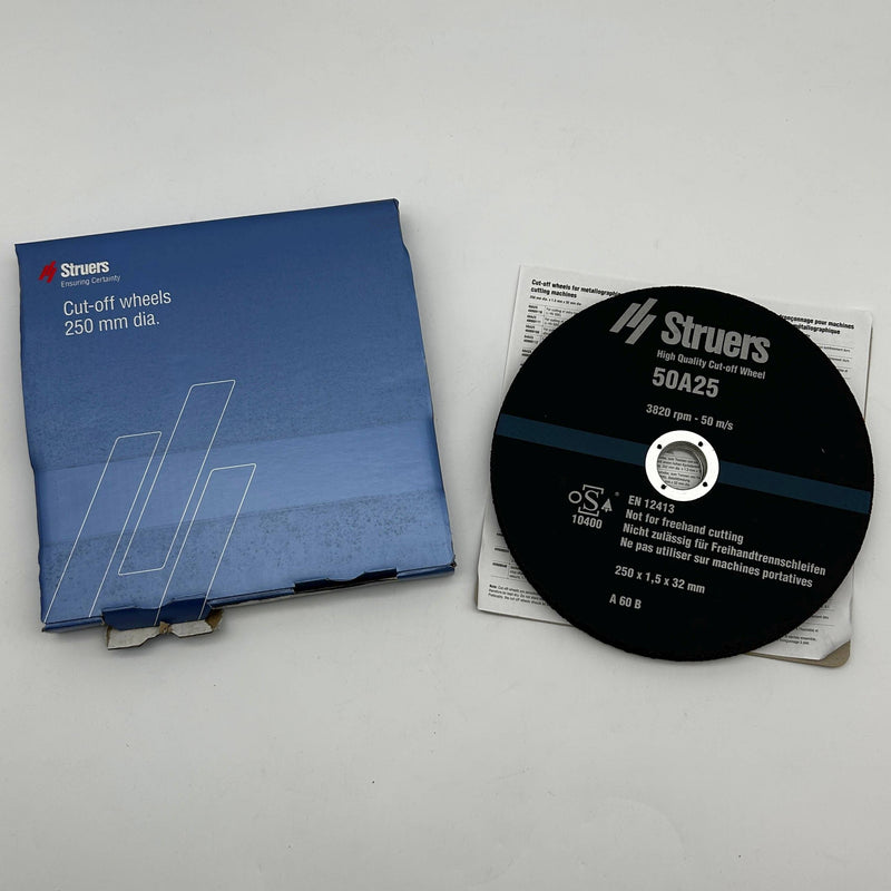 Struers 40009108 Cut-Off Wheel 10" Diam 50A25 25mm x 1.5mm AO Resin Bond 10pk