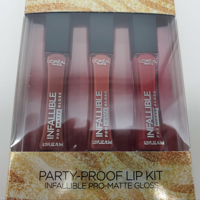 L'Oreal Party-Proof 3 Pc. Lip Kit Infallible Pro-Matte Gloss Bare Attraction++