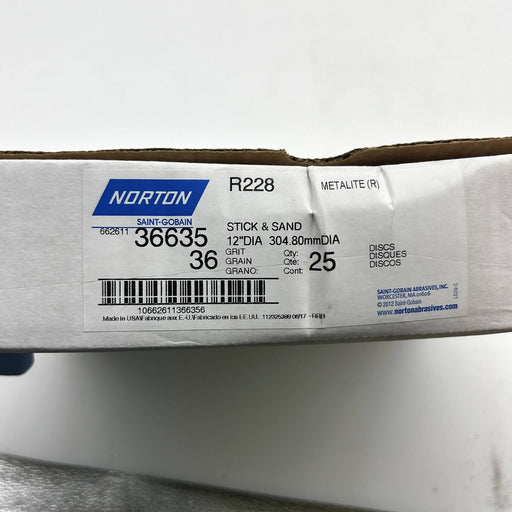 25pk Norton 36635 Sanding Disc 12" Dia R228 36-X METALITE PSA Stick and Sand 2