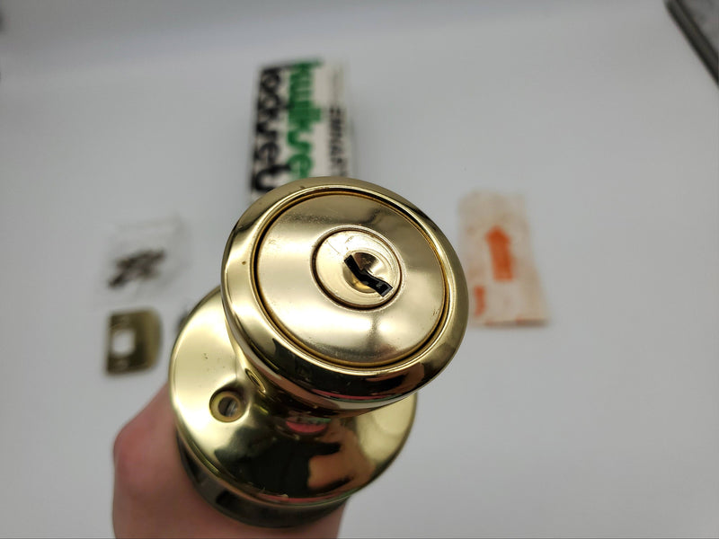 Kwikset Entry Door Knob Double Cylinder 2-3/8" Backset Bel Air Polished Brass