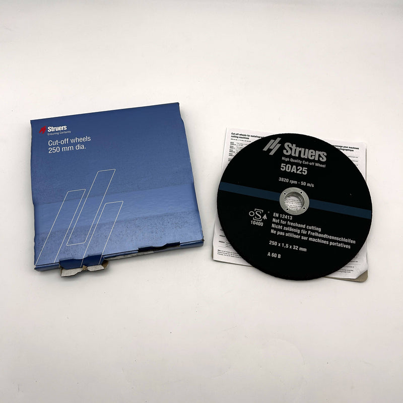 Struers 40009108 Cut-Off Wheel 10" Diam 50A25 25mm x 1.5mm AO Resin Bond 10pk