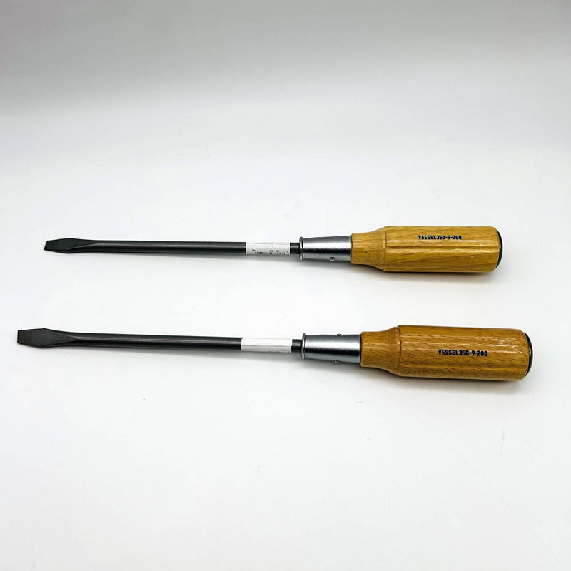 Vessel 350-9-200 Flat Head Screwdriver Wood Handle Tang-Thru S/D Long Shank 2pk 6