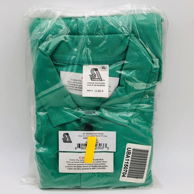 Steiner 12303 Welding Jacket XL 30" Weldlite Plus Green 9oz Grey Leather Sleeve 1