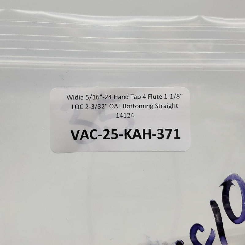 Widia 5/16"-24 Hand Tap 4 Flute 1-1/8" LOC 2-3/32" OAL Bottoming Straight 14124 6