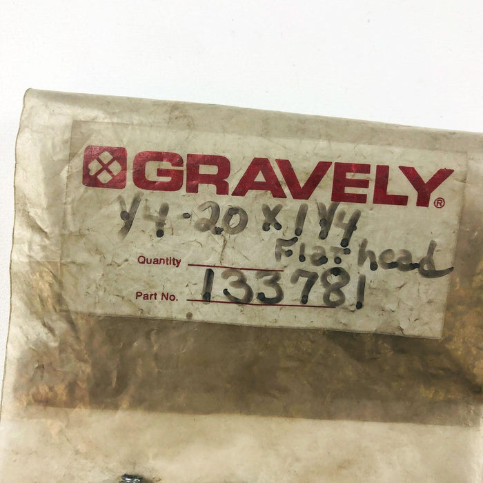 Gravely 133781 Screw Mach 1/4-20x1-1/4 Flat Head OEM NOS Replaced by 06112800 2