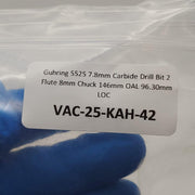 Guhring 5525 7.8mm Carbide Drill Bit 2 Flute 8mm Chuck 146mm OAL 96.3mm LOC 7