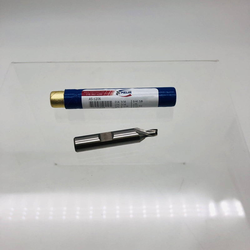 Melin AS-1206 End Mill 3/16 Dia 3/8 Shank 2 Flutes 2-1/16 OAL 3/16 LOC Square 8