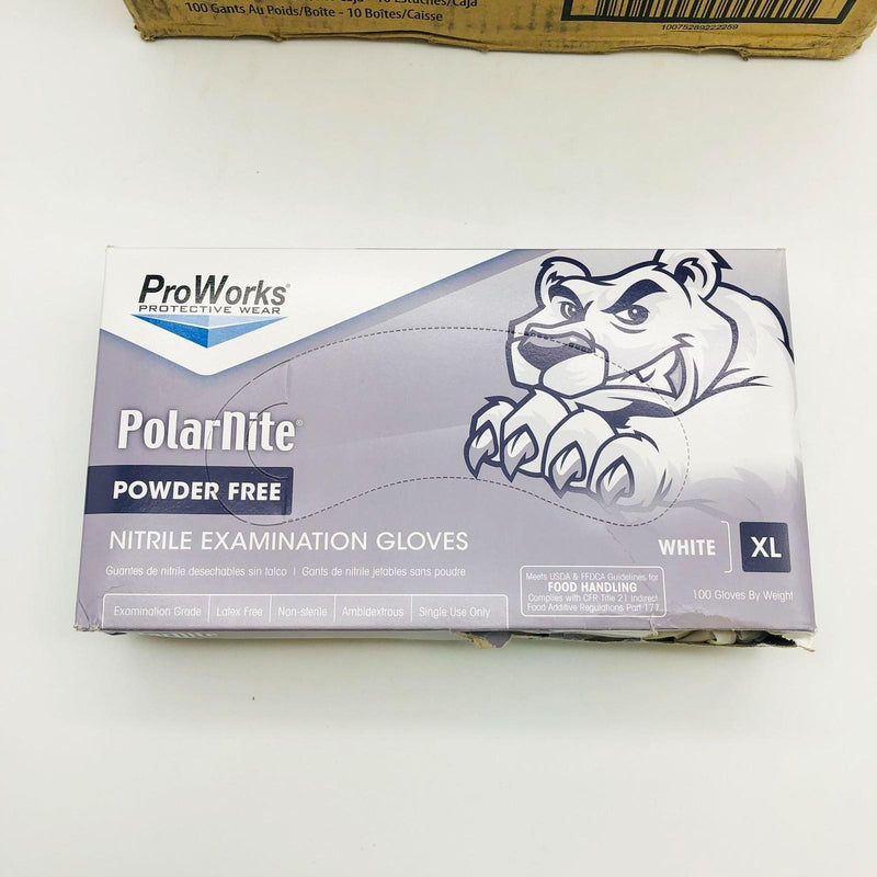 ProWorks Polar Nite GL-N133FX Nitrile Gloves XLG PF 4 Mil White Case 10/100 DMGD 3