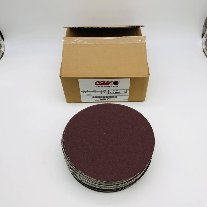 CGW 53732 Sanding Discs PSA 9in 80 GRIT Aluminum Oxide Cloth Backed 50pk 8