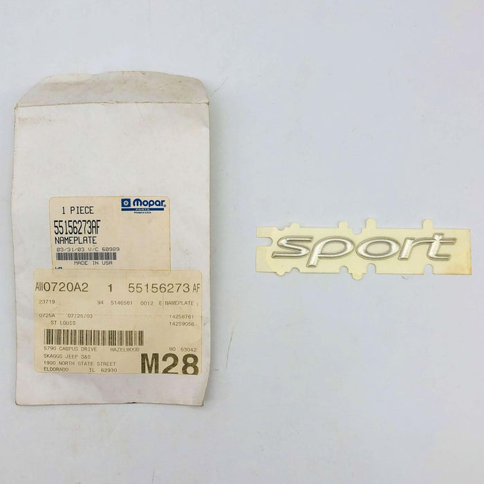 Mopar 55156273AF Nameplate Emblem Sport OEM NOS 2002-04 Jeep Gr Cherokee Liberty 1