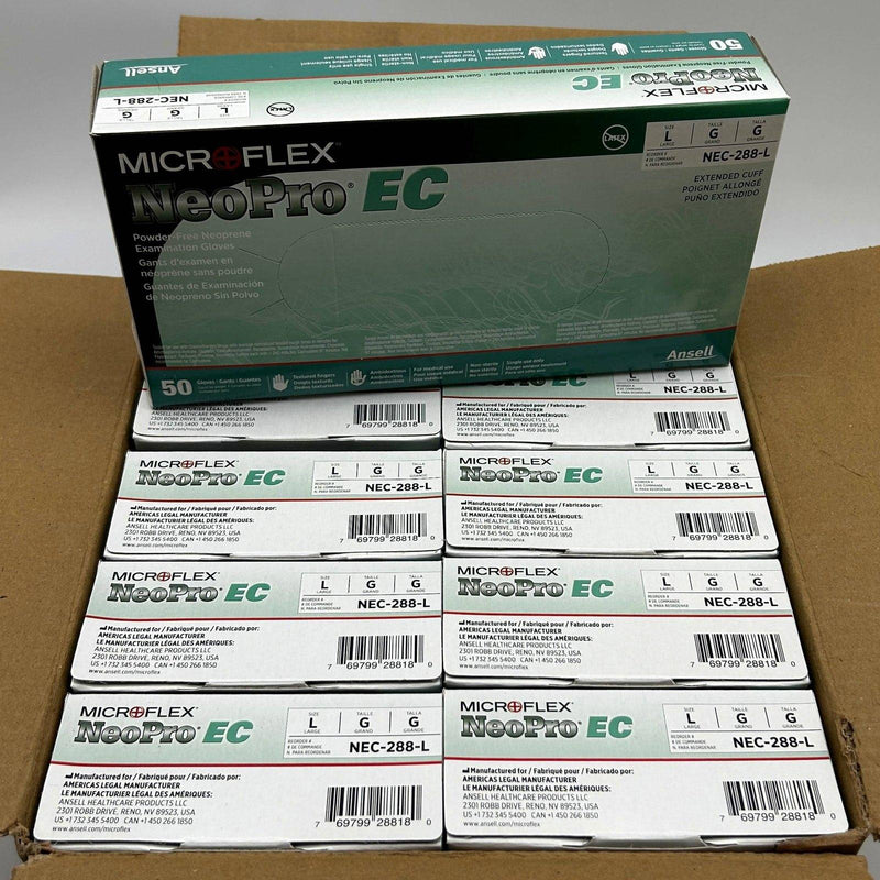 Microflex NEC-288 Disposable Gloves Large Extended Cuff Neoprene 500pcs/Case
