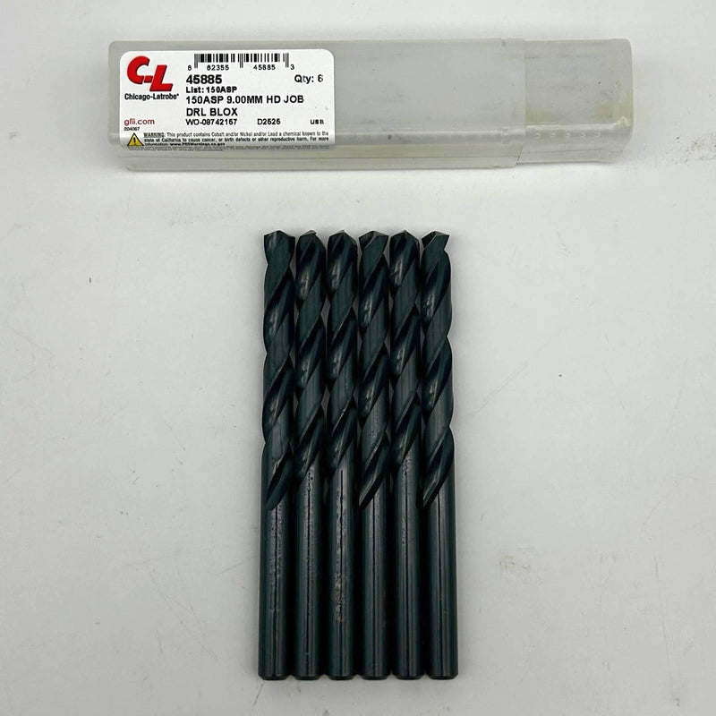 6pk Chicago-Latrobe 45885 Jobber Drill Bit Heavy Duty Black Oxide 150ASP 9.00mm