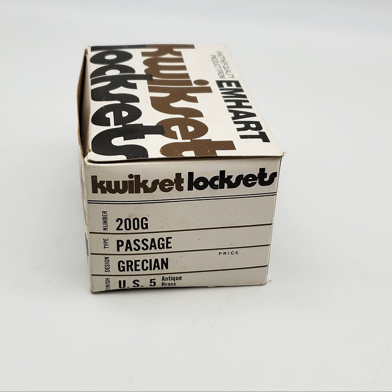 Kwikset Grecian Door Knob Passage Latch 2-3/8" Backset Antique Brass 200G