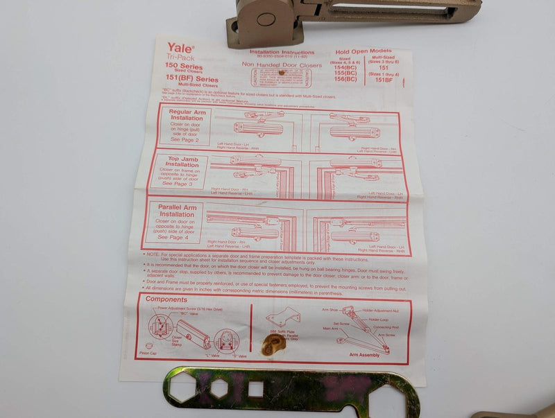 Yale 155BC Narrow Stile Door Closer Tri-Pack Hold Open Backcheck Bronze Lacquer