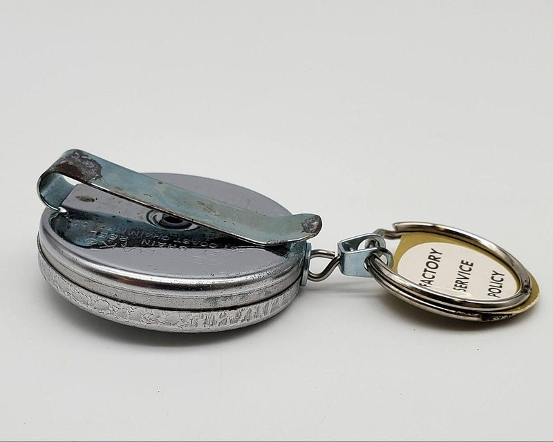 1960s Key-Bak Retractable Key Chain Leather Textured Metal USA Made NOS 5