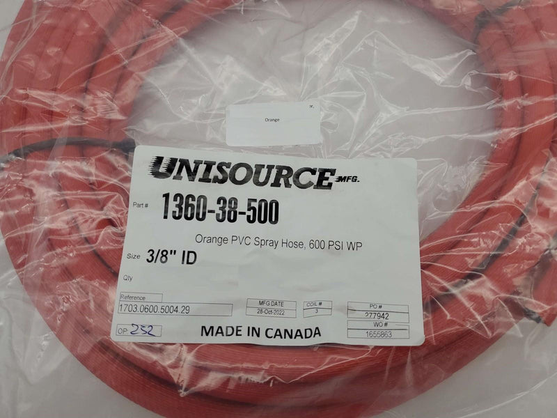 3/8" PVC Spray Hose 25FT 600PSI Water, Air, Chemicals Unisource 1360-038 Orange 4