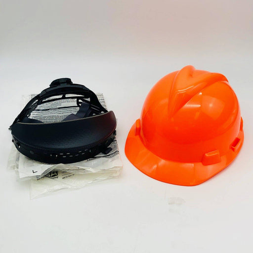 MSA 489364 Hard Hat Cap V-Gard Ratchet Large Hi-Viz Org Fas-Trac III Suspension 1