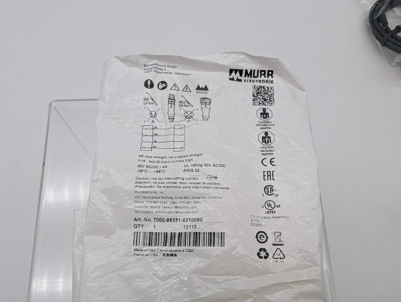 Murr Elektronik 7000-88251-6210060 M8 Male to M12 Female 4-Pole Cable 2 Feet 4