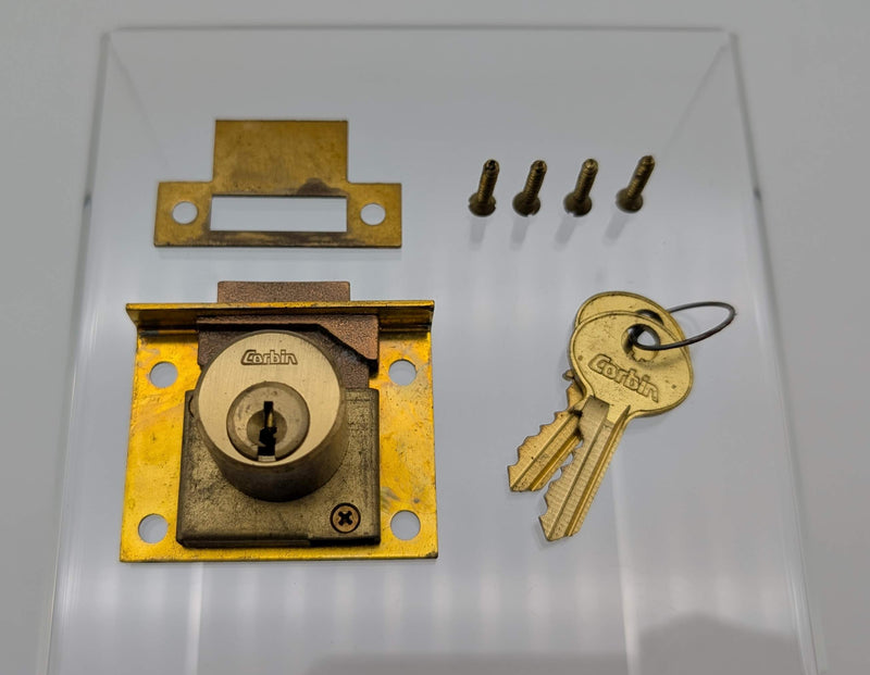 Corbin Cabinet Lock Drawer Lock 1/2" D x 7/8" L Satin Brass 0666 Keyed Alike
