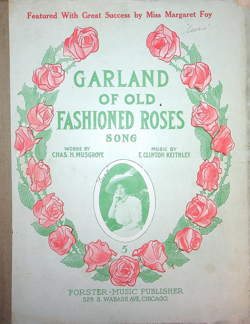 1911 Garland of Old Fashioned Roses Vintage Sheet Music Large Musgrove Keithley 1