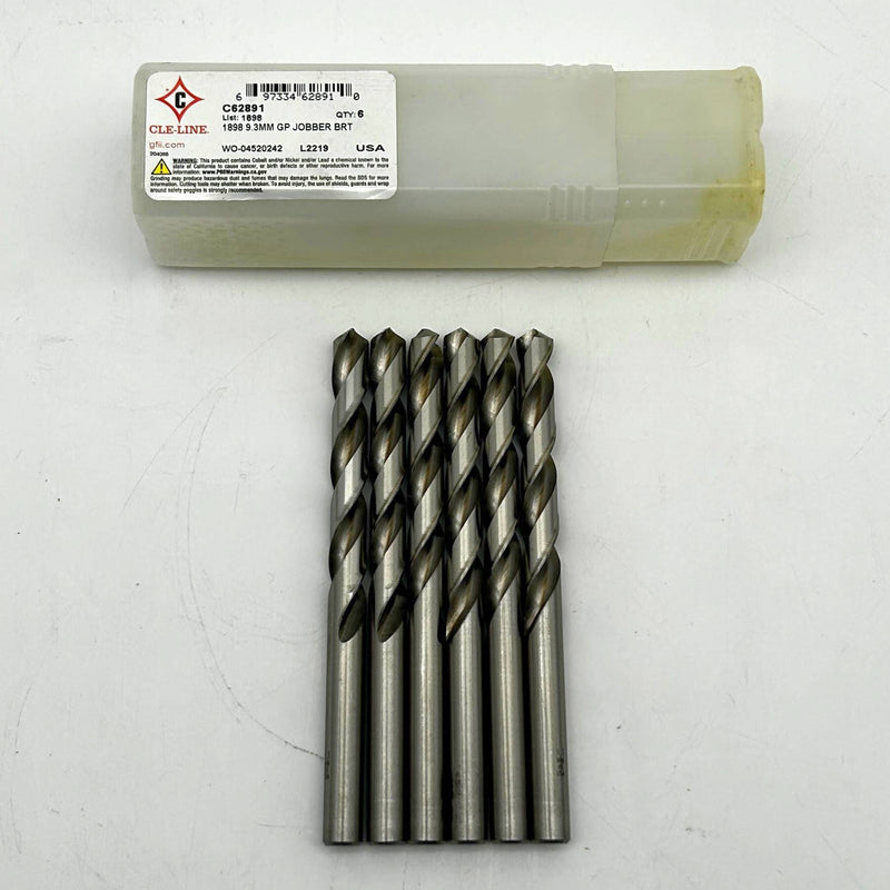 Cle-Line C62891 Jobber Length Drill Bit 1898 9.3mm Gen Purpose HSS Bright 6pk