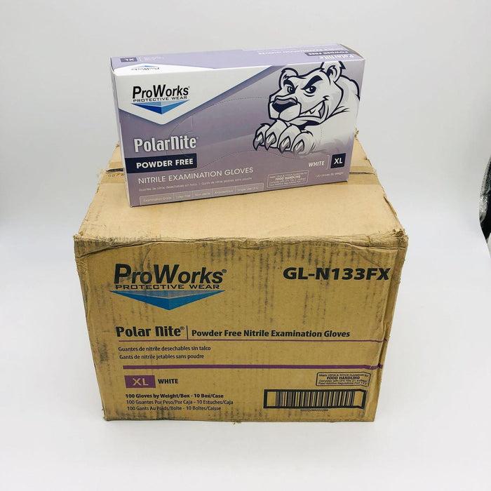 ProWorks Polar Nite GL-N133FX Nitrile Gloves XLG PF 4 Mil White Case 10/100 9