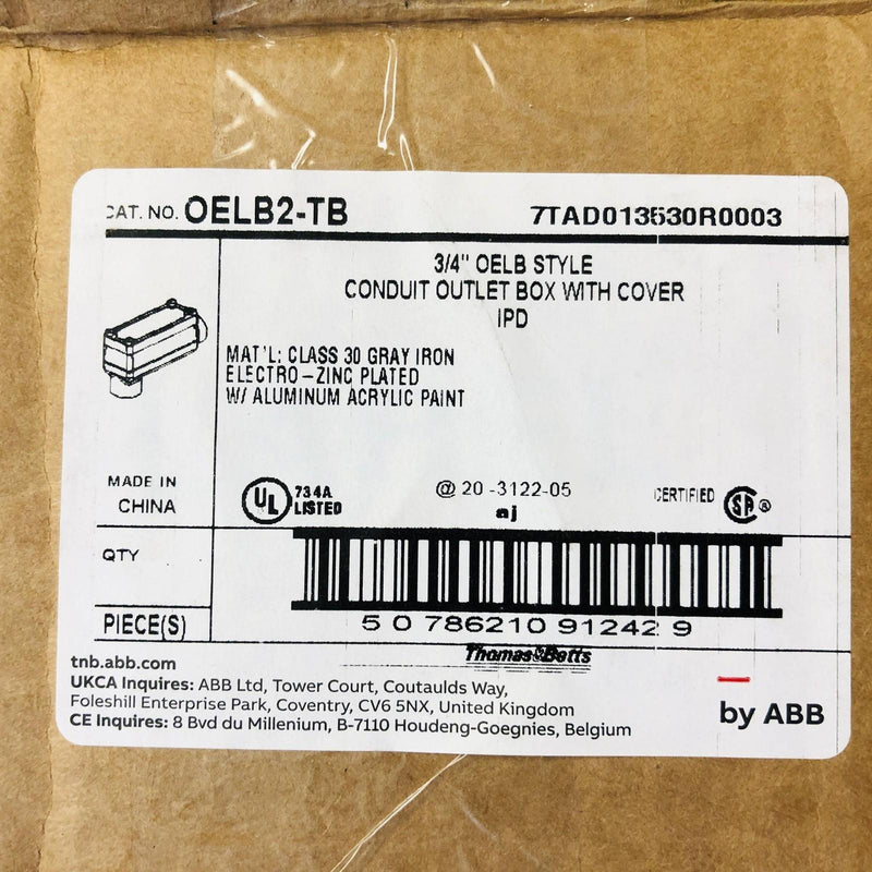 Thomas & Betts OELB2-TB Conduit Body Outlet Box with Cover 3/4in Iron OELB Style 3