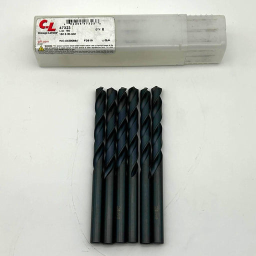 6pk Chicago-Latrobe 47323 Drill Bit 150 8.30mm HSS Black Oxide 5XD 2 Flute Right 1