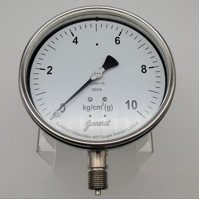 General Instruments BSPG-V Pressure Gauge 155m Face 0-10 kg/cm2 1/2" NPT Connect 1