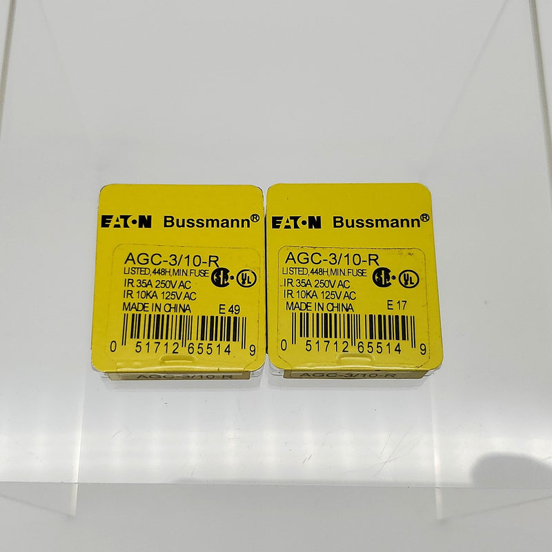 Bussmann AGC-3/10-R Fuses 0.3A 250V Fast Acting Glass Pack of 10 1