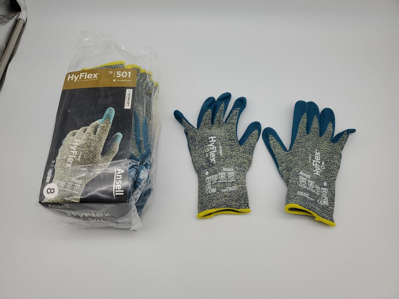 12 Pairs A5 Cut Resistant Work Gloves Medium Palm Coated Ansell HyFlex 11501 2