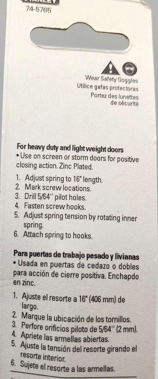 Stanley Screen & Storm Door Springs Fully Adjustable 16"L 745765 Pack of 3 4