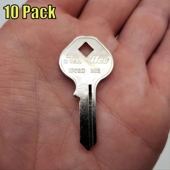 10x Ilco 1092D / M12 Key Blanks For Master Lock 150K Nickel Plate Over Brass NOS