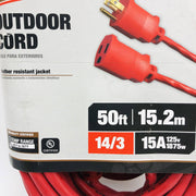 Southwire 2408SW8804 Extension Cord Red 14/3 Gauge Conductor 50ft Indoor Outdoor 3