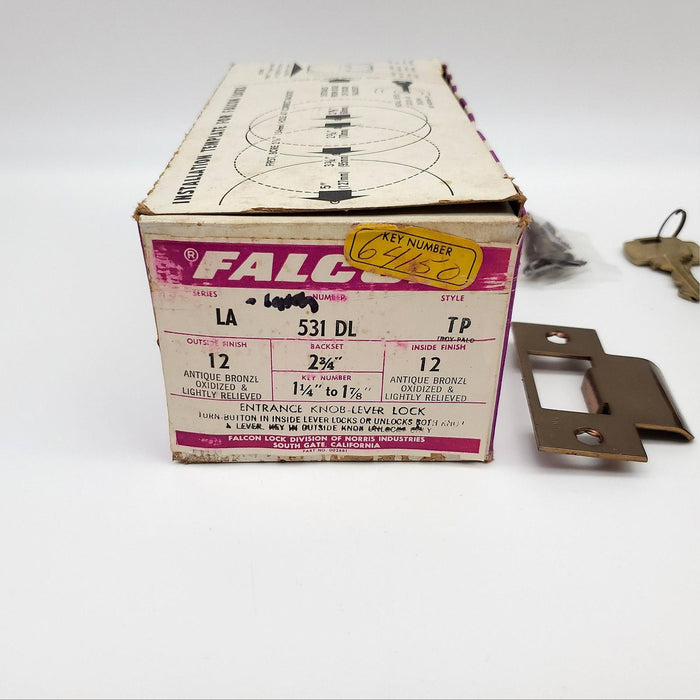 Falcon Door Knob Lever Entry Lock Antique Bronze 2-3/4" Backset LA31DL No Latch 3