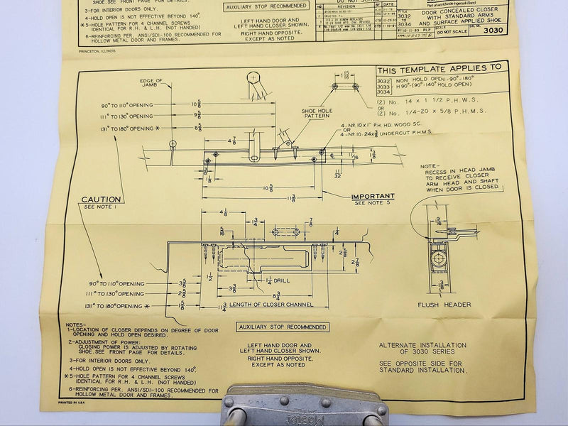 LCN 3030-3049 Door Closer Arm HO RH ALUM Hold Open Right-Handed Aluminum Finish 11
