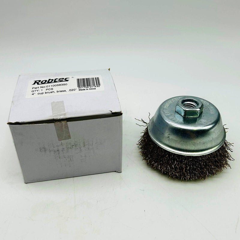 Robtec 0110058350 Cup Brush 4" Diameter .020" Brass Wire Dia Crimped 5/8-11 AH 1