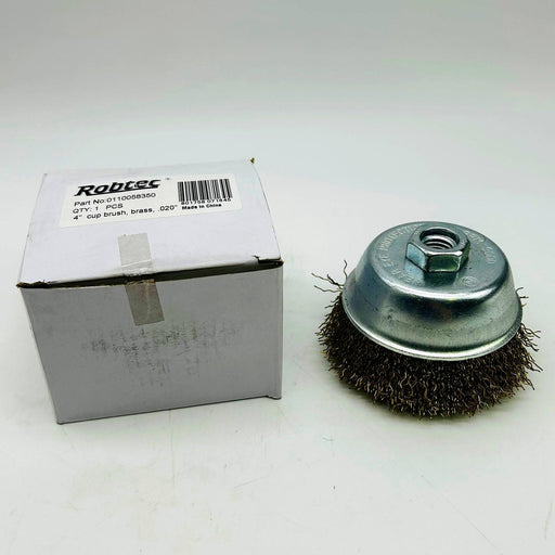 Robtec 0110058350 Cup Brush 4" Diameter .020" Brass Wire Dia Crimped 5/8-11 AH 1