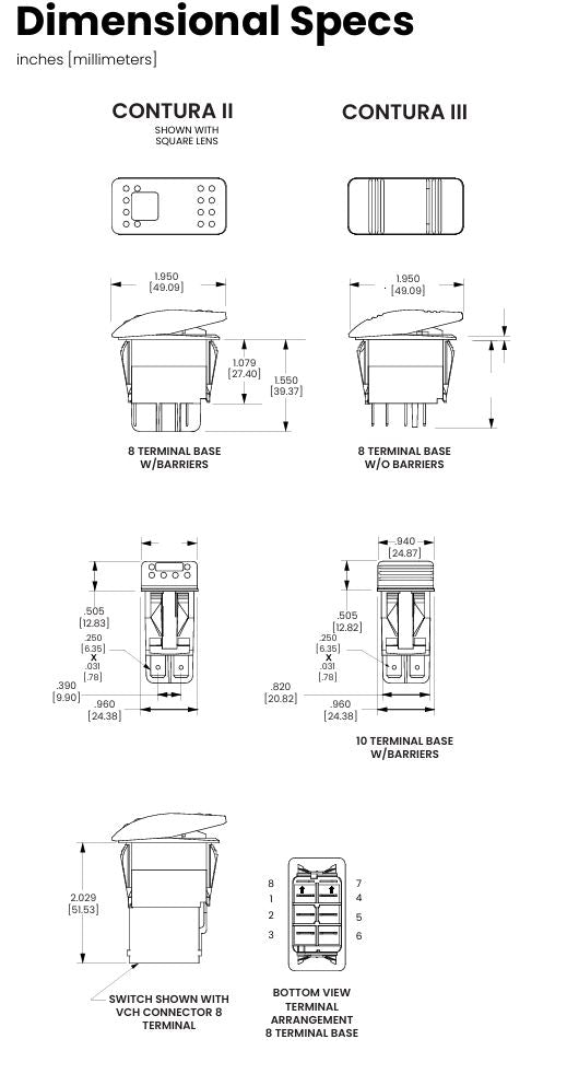 Carling V1D2 20A 12V Rocker Switch SPST Contura Hi / Low Beam V1D2S00B-GZC46-100 7