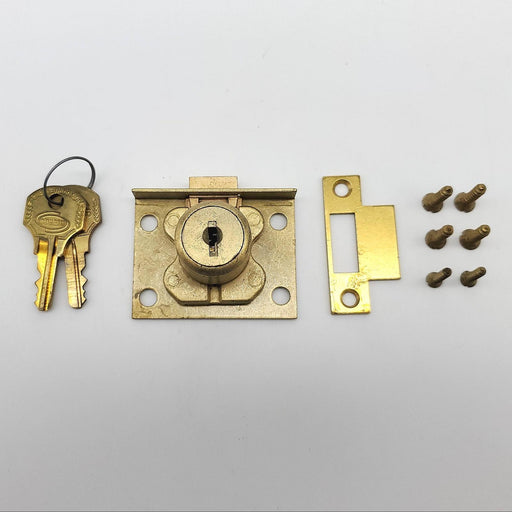 Corbin Drawer Lock Satin Brass 3/4" L x 7/8" D Cylinder Keyed Diff w Strike NOS 1