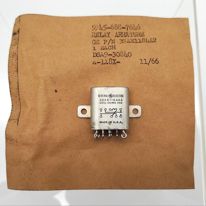 GE 3SAE1184A2 Relay Armature 552 OHMS Milispec 8 Pin 5945-688-7649 USA Made 1966 1