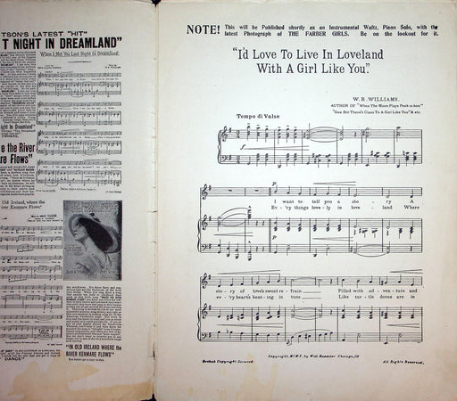 1910 I'd Love To Live In Loveland With A Girl Like You Sheet Music Maud Lambert 2