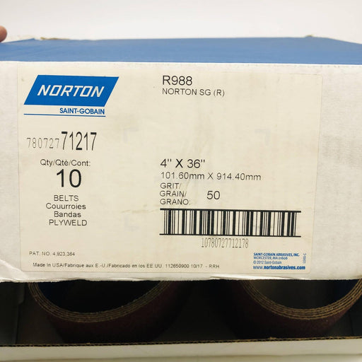 Norton 78072771217 Sanding Belt 4X36 50 Grit R988 Aluminum Oxide Pack of 10 2