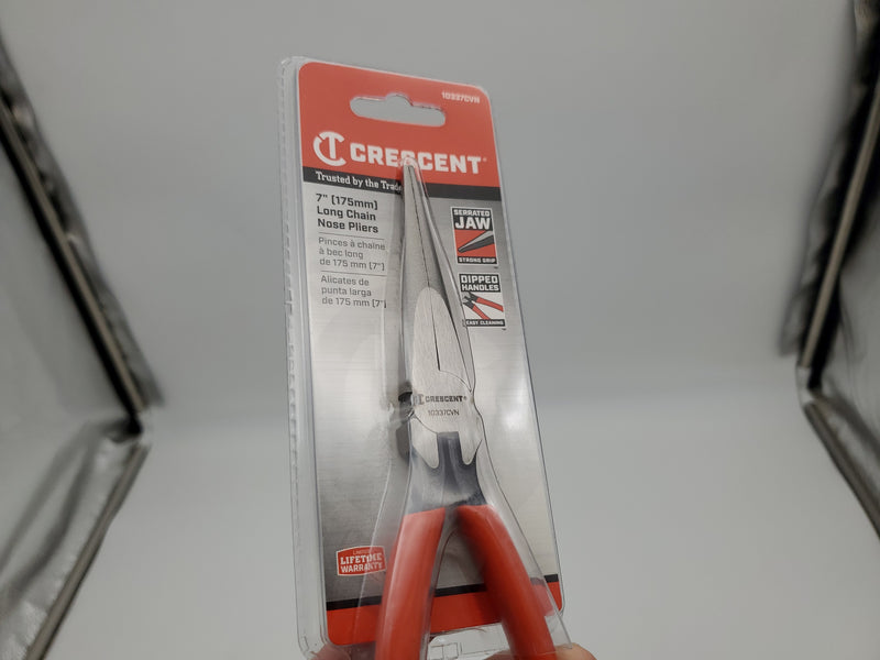 Crescent 10337CVN 7-1/2" Long Chain Nose Pliers Serrated Jaws Dipped Handle Grip