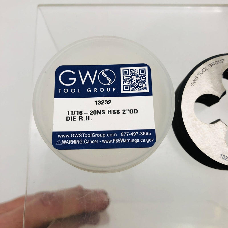 GWS 13232 Round Adjustable Split Die 11/16-20 NS Right Hand Thread HSS 2" OD 2