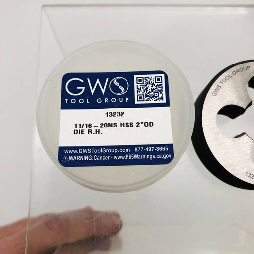 GWS 13232 Round Adjustable Split Die 11/16-20 NS Right Hand Thread HSS 2" OD 2