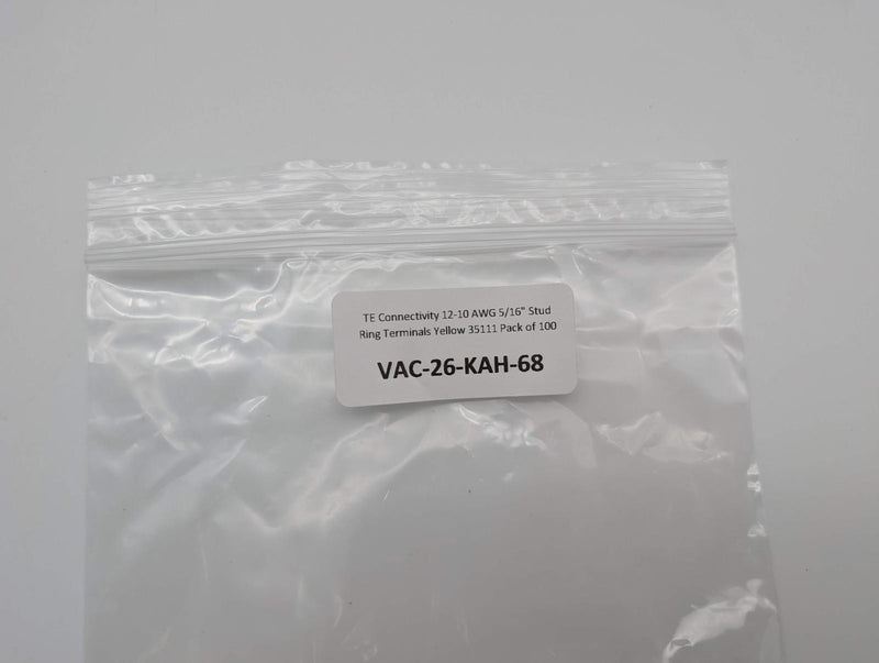 TE Connectivity 12-10 AWG 5/16" Stud Ring Terminals Yellow 35111 Pack of 100 5