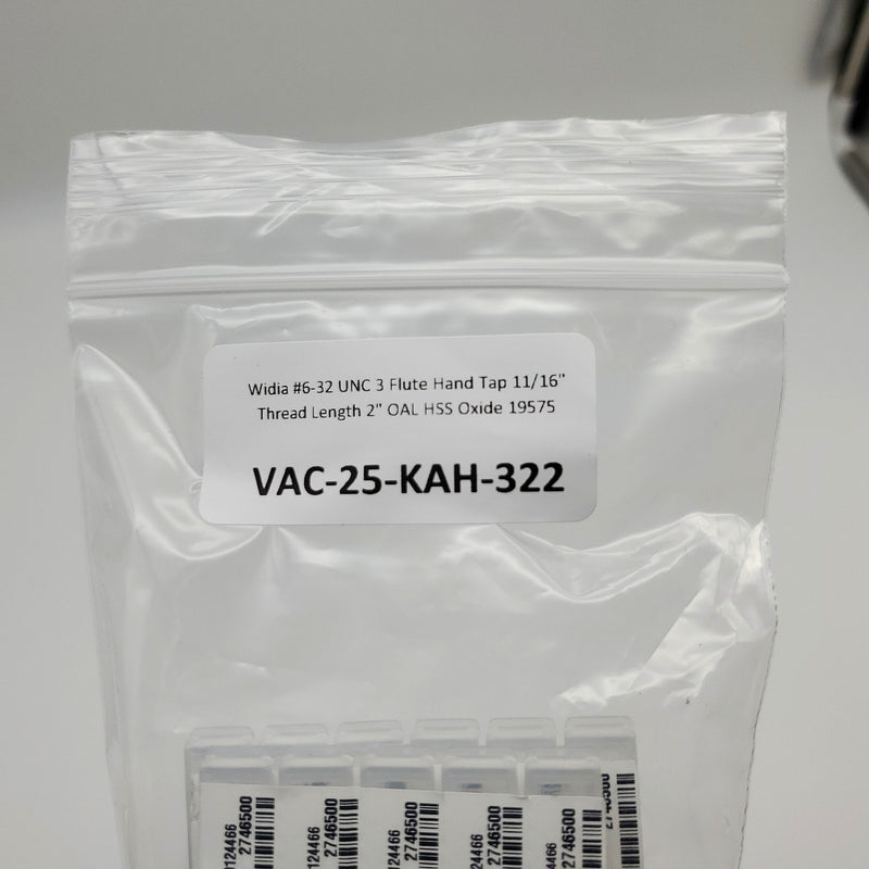 Widia #6-32 UNC 3 Flute Hand Tap 11/16" Thread Length 2" OAL HSS Oxide 19575 5